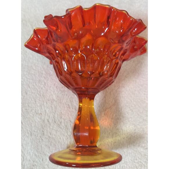 Fenton Orange Amberina Glass Thumbprint Compote Candy Dish UV reactive - Picture 5 of 10